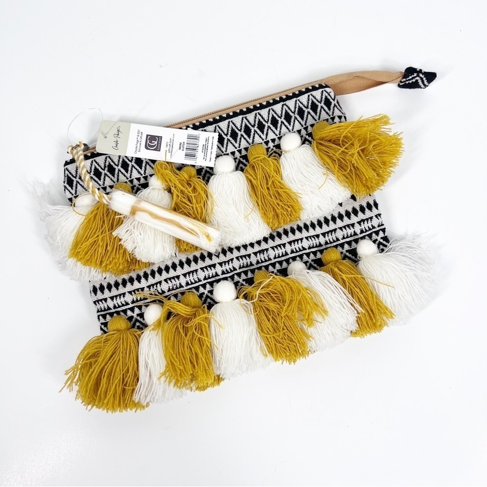 Charlie PAIGE NWT Bohemian Clutch with Tassels and tapestry type fabric